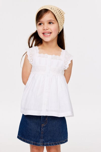Babydoll Flutter Sleeve Top, WHITE