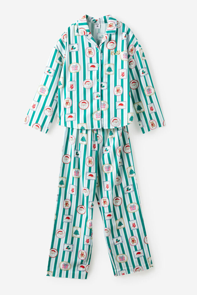 Adult Flannel Xmas Pj Set, ENGLISH IVY/SANTA STAMP
