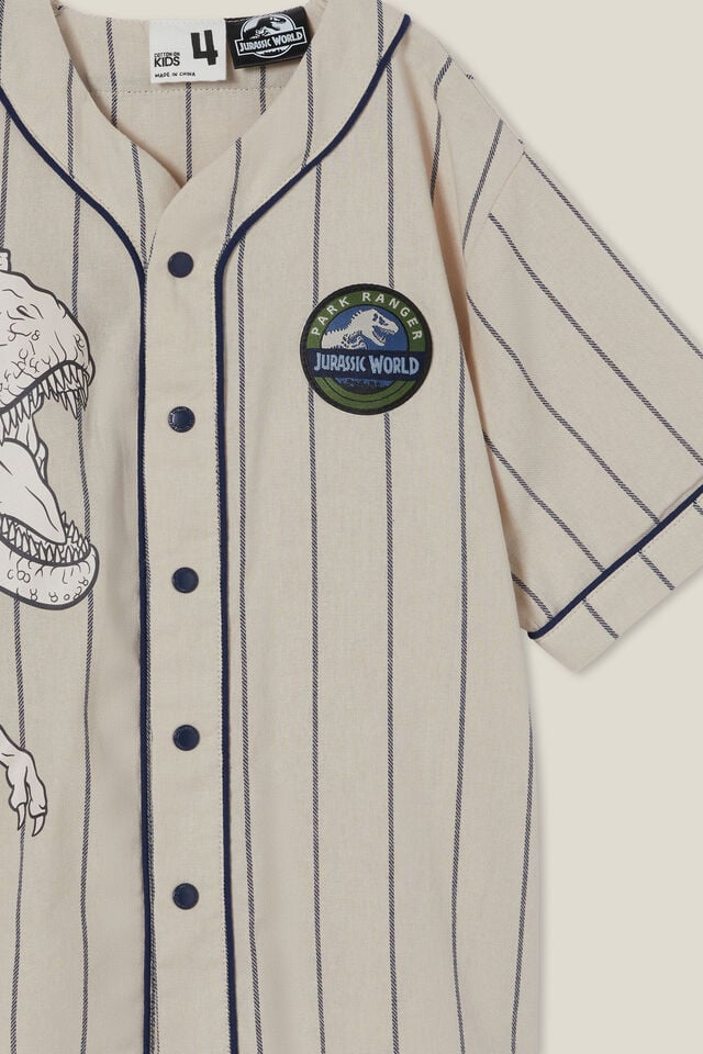 Jurassic Park License Baseball Short Sleeve Shirt, LCN UNI RAINY DAY STRIPE/JURASSIC PARK