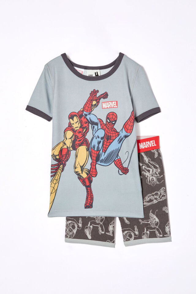 Spiderman Sawyer Super Soft Short Sleeve Pyjama Set, LCN MAR WINTER GREY/ IRON MAN & SPIDERMAN BFF