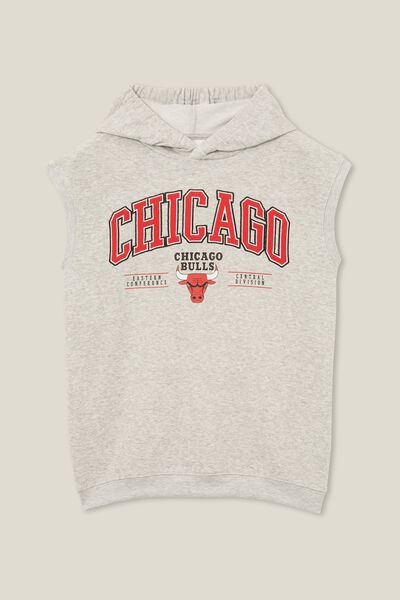 License Oversized Slouch Hooded Tee, LCN NBA FOG GREY/CHICAGO BULLS EMBROIDERY