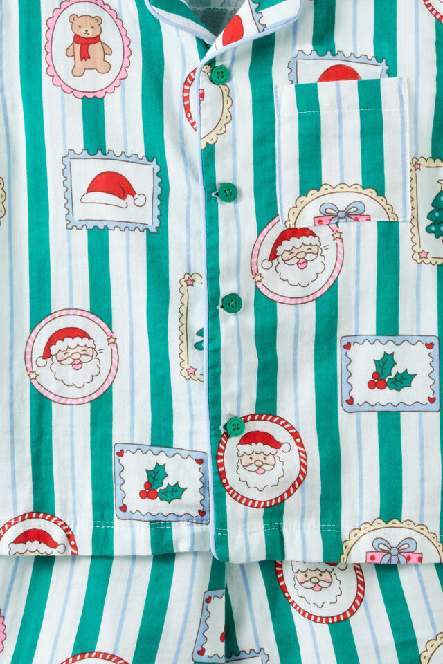 Kids Woven Family Xmas Pj Set, ENGLISH IVY/SANTA STAMP
