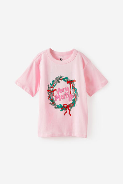 Essential Short Sleeve Graphic Tee, BALLET PINK/VERY MERRY