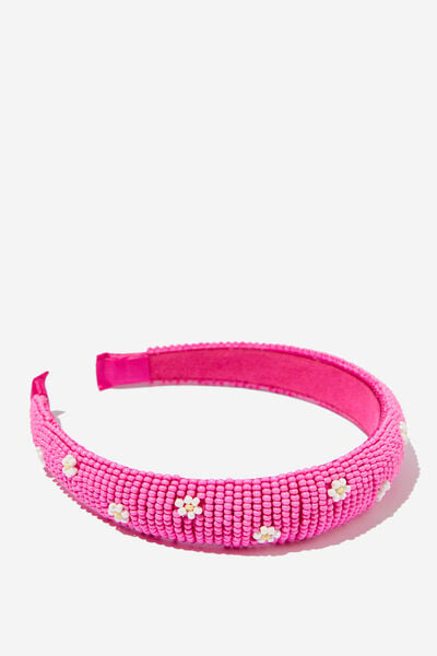 Sophia Luxe Headband, PINK GERBERA/DAISY BEADS