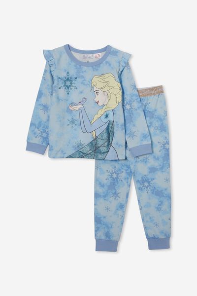 Florence Long Sleeve Flutter Pyjama Set Licensed, LCN DIS FROSTY BLUE/FROZEN ELSA SNOWFLAKES