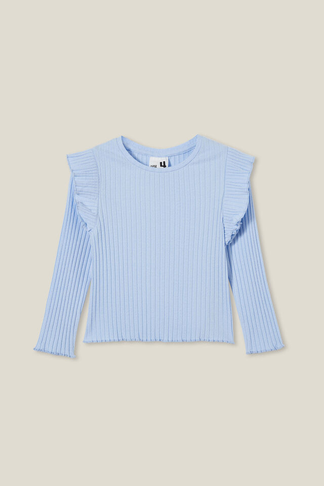 Camiseta - Isla Long Sleeve Ruffle Top, DUSK BLUE