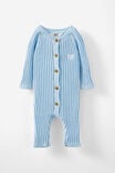 Organic Knit Long Sleeve Romper - Personalised, WHITE WATER BLUE - alternate image 1