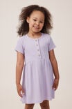 Sally Button Front Short Sleeve Dress, LILAC DROP WAFFLE - alternate image 1