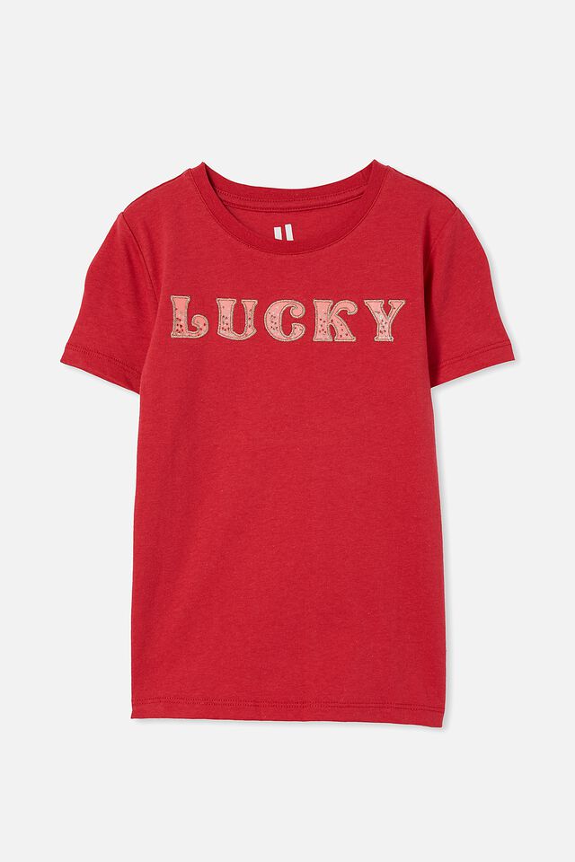 Stevie Short Sleeve Embellished Tee, LUCKY RED/LUCKY