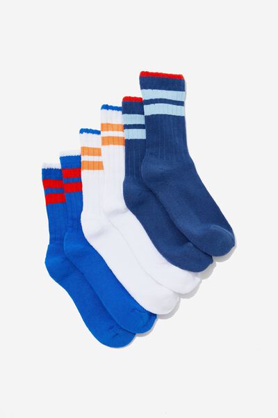 Kids 3Pk Mid Calf Socks, PETTY BLUE/WHITE/BLUE PUNCH