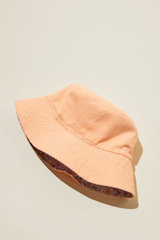 Kids Reversible Bucket Hat, CLAIRE DITSY CLAY PIDGEON/TROPICAL ORANGE