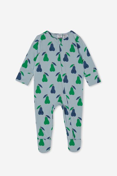 The Long Sleeve Zip Romper, FROSTY BLUE/PERRY PEARS