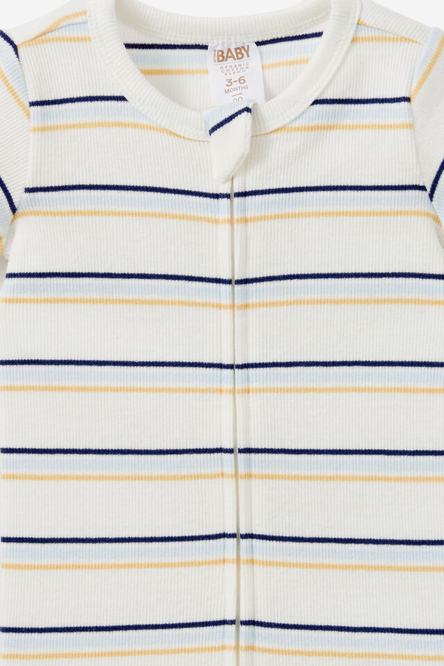 Growie Short Sleeve Zip Romper, VANILLA-BLUE WHISPER/MAX STRIPE