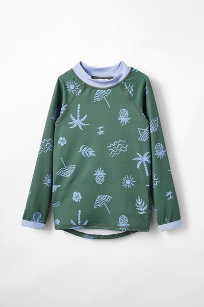 Camiseta Moda Praia - Flynn Long Sleeve Raglan Rash Vest, SWAG GREEN/BEACH