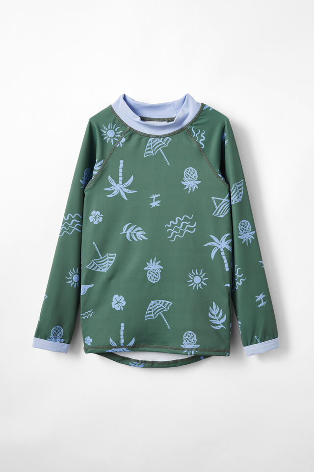 Flynn Long Sleeve Raglan Rash Vest, SWAG GREEN/BEACH