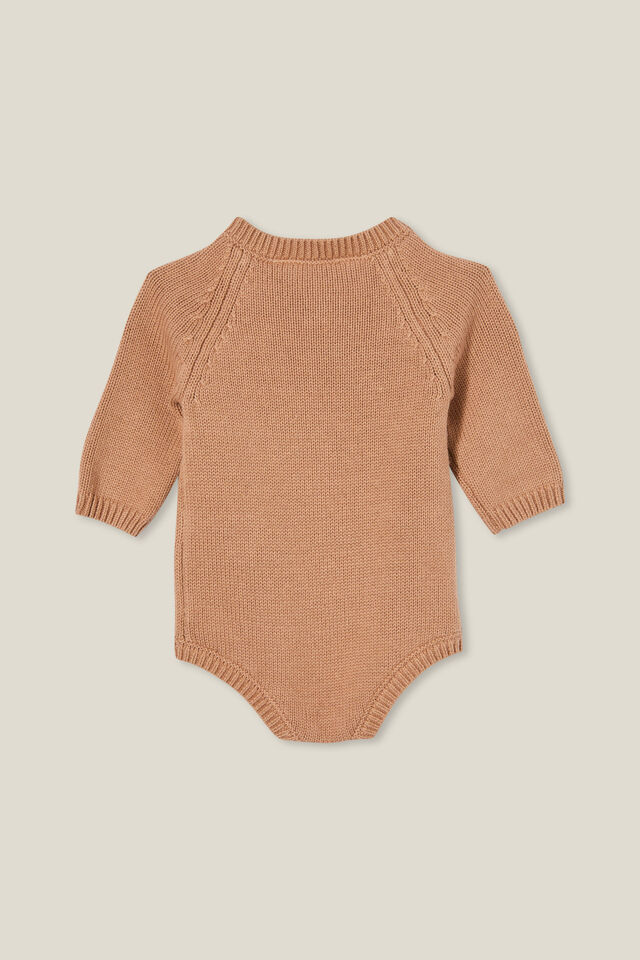 Organic Newborn Knit Long Sleeve Bubbysuit, TAUPY BROWN