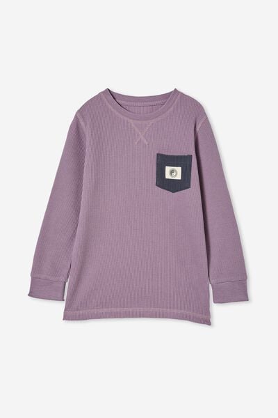 Long Sleeve Waffle Crew/Elbow Patches, DUSK PURPLE/VINTAGE NAVY