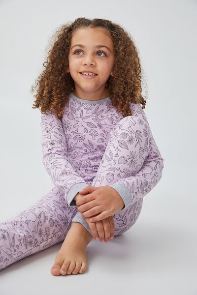 Pijama - Florence Long Sleeve Pyjama Set, PALE VIOLET SKETCHY BUNNIES