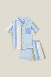 Archer Short Sleeve Pyjama Set, DUSK BLUE/BOLD STRIPE COLOURBLOCK - alternate image 1