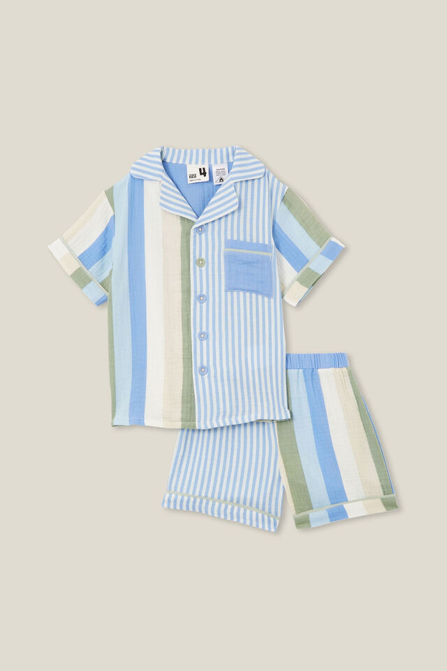 Archer Short Sleeve Pyjama Set, DUSK BLUE/BOLD STRIPE COLOURBLOCK