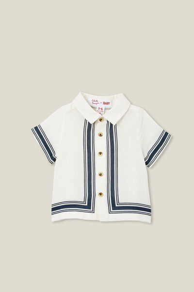 Collab  Relaxed Button Down Shirt, LCN COL EGRET/MIDNIGHT NAVY BORDER STRIPE
