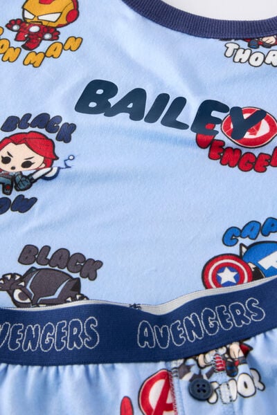 Snoozesoft Short Sleeve Boxer Pj Set Personalised, LCN MAR CLOUD BLUE/AVENGERS