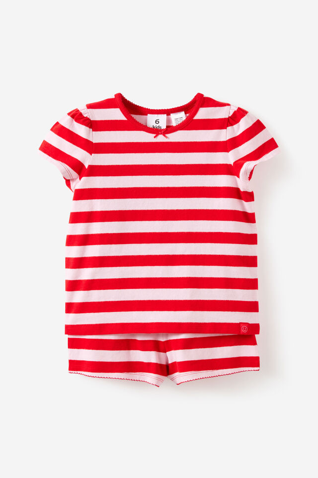 Dreamdrift Puff Short Slv Pj Set, BOBBI STRIPE VARSITY RED/BALLET PINK