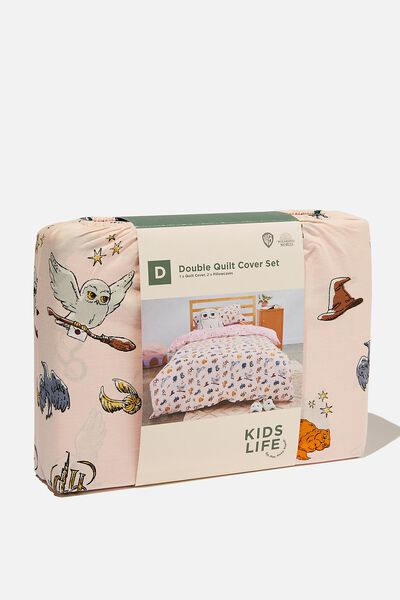 Kids Licensed Quilt Cover Set - Double, LCN WB HARRY POTTER/CRYSTAL PINK ICONS