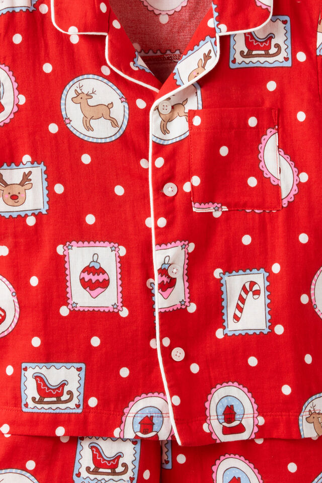 Kids Woven Family Xmas Pj Set, VARSITY RED/RUDOLPH SPOT