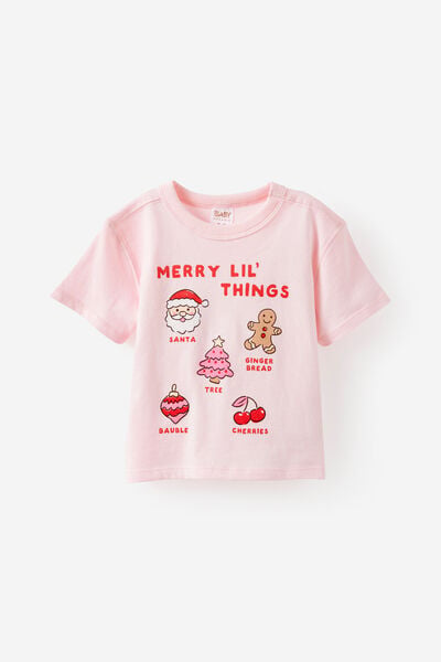 Baby Essential Short Sleeve Graphic Tee, TEA PARTY PINK/XMAS