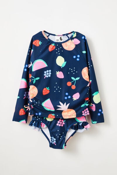 Florence L/S Rashie And Bikini Bottom Set, IN THE NAVY/FRUIT SALAD