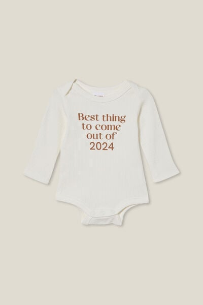 Macacão - Organic Newborn Pointelle Long Sleeve Bubbysuit, MILK/BEST THING 2024