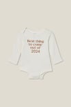Organic Newborn Pointelle Long Sleeve Bubbysuit, MILK/BEST THING 2024 - alternate image 1
