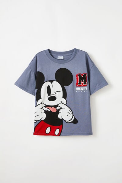 License Drop Shoulder Short Sleeve Tee, LCN DIS STEEL/MICKEY MOUSE CHEEKY