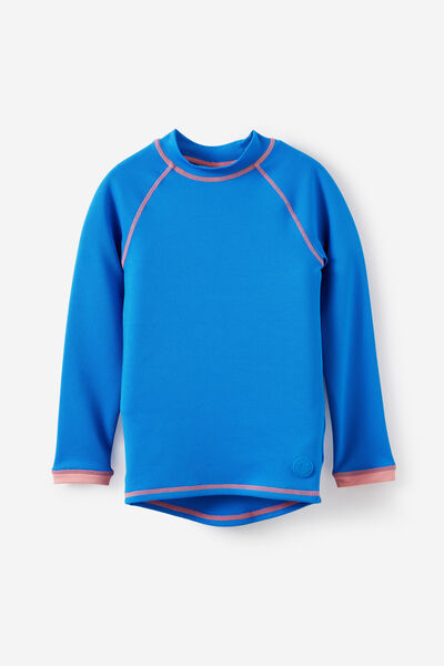 Flynn Long Sleeve Raglan Rash Vest, HARBOUR BLUE/SUNKISSED