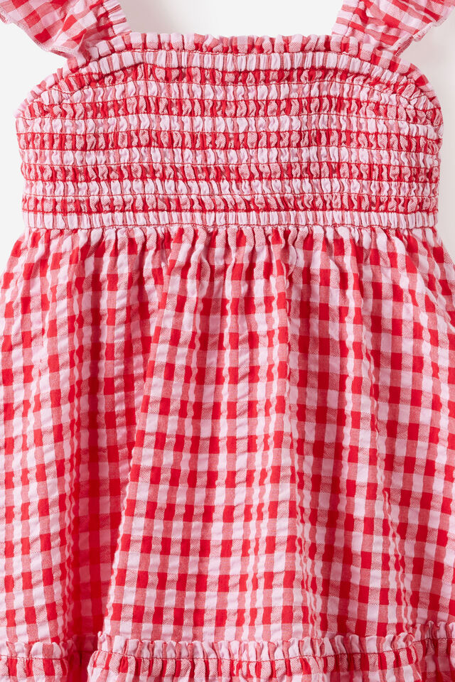 Gigi Flutter Sleeve Dress, VARSITY RED/GINGHAM