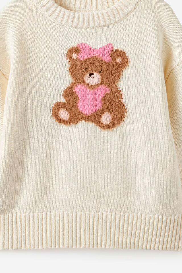 Soft Light Weight Knit Sweater, DARK VANILLA/BEAR HEART