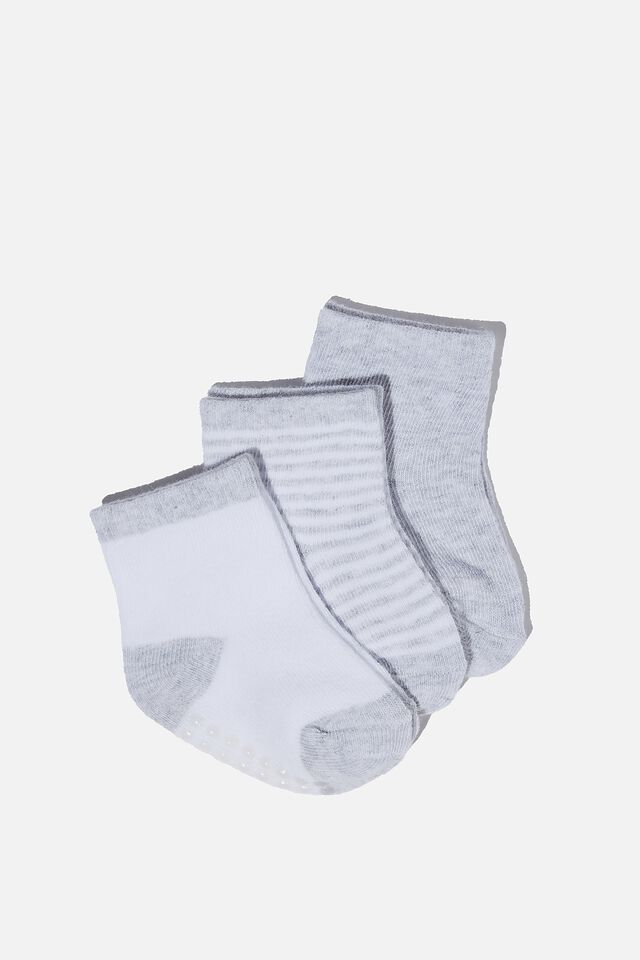 3Pk Baby Socks, GREY MARLE
