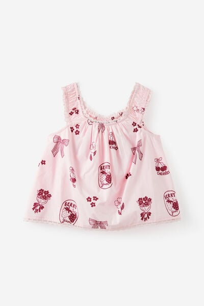 Gigi Babydoll Top, BALLET PINK/BERRY JAM MOTIF