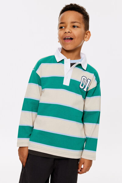 Rugby Polo Long Sleeve, ENGLISH IVY/CLOUD BLUE/RAINY DAY STRIPE