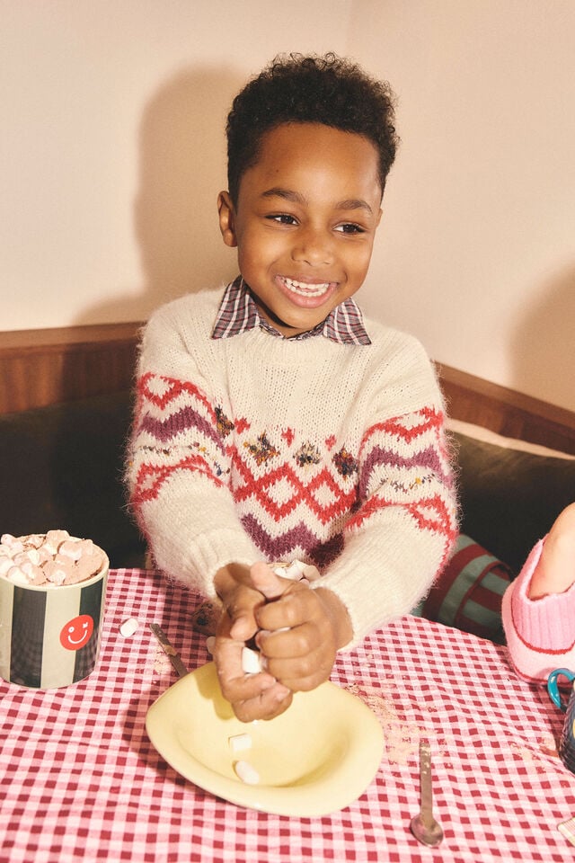 Boys Cosy Crew Neck Sweater, OATMEAL FAIRISLE