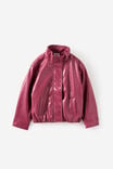 Faux Leather Funnel Neck Jacket, BERRY JAM - example image 1