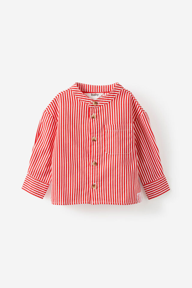Baby Woven Long Sleeve Shirt, VARSITY RED STRIPE