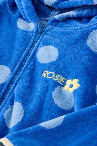 Kids Zip Thru Hooded Towel - Personalised, BLUE BONNET/CLOUD BLUE SPOT