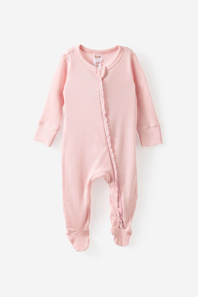 Littlie Organic Long Sleeve Zip Romper, POP PINK