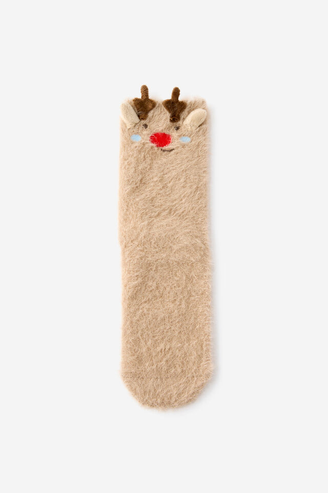 Kids Home Socks Family Xmas, PEANUT BUTTER/RUDOLF