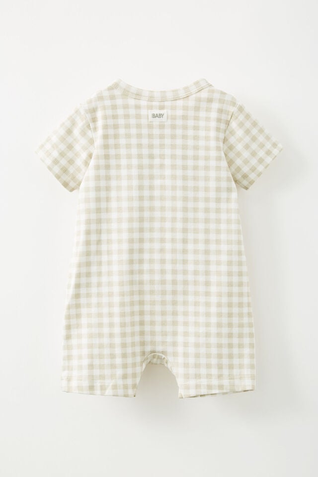 The Short Sleeve Romper, RAINY DAY/GINGHAM BEAR