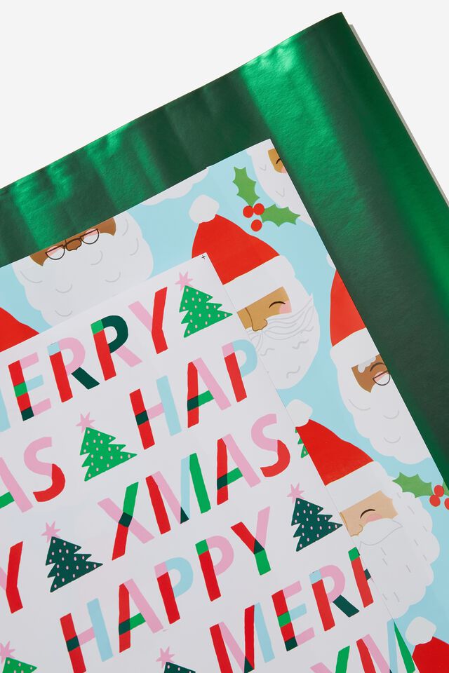 Kids Gift Wrap 3 Pack, HAPPY XMAS/SANTA S CREW
