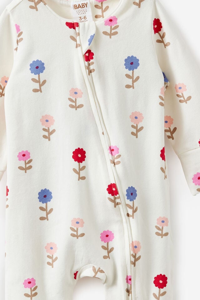 Growie Long Sleeve Zip Romper, VANILLA/SWEET BLOOMS