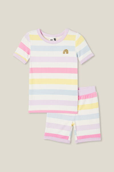 Harlow Super Soft Short Sleeve Pyjama Set, MULTI/BOLD RAINBOW STRIPE